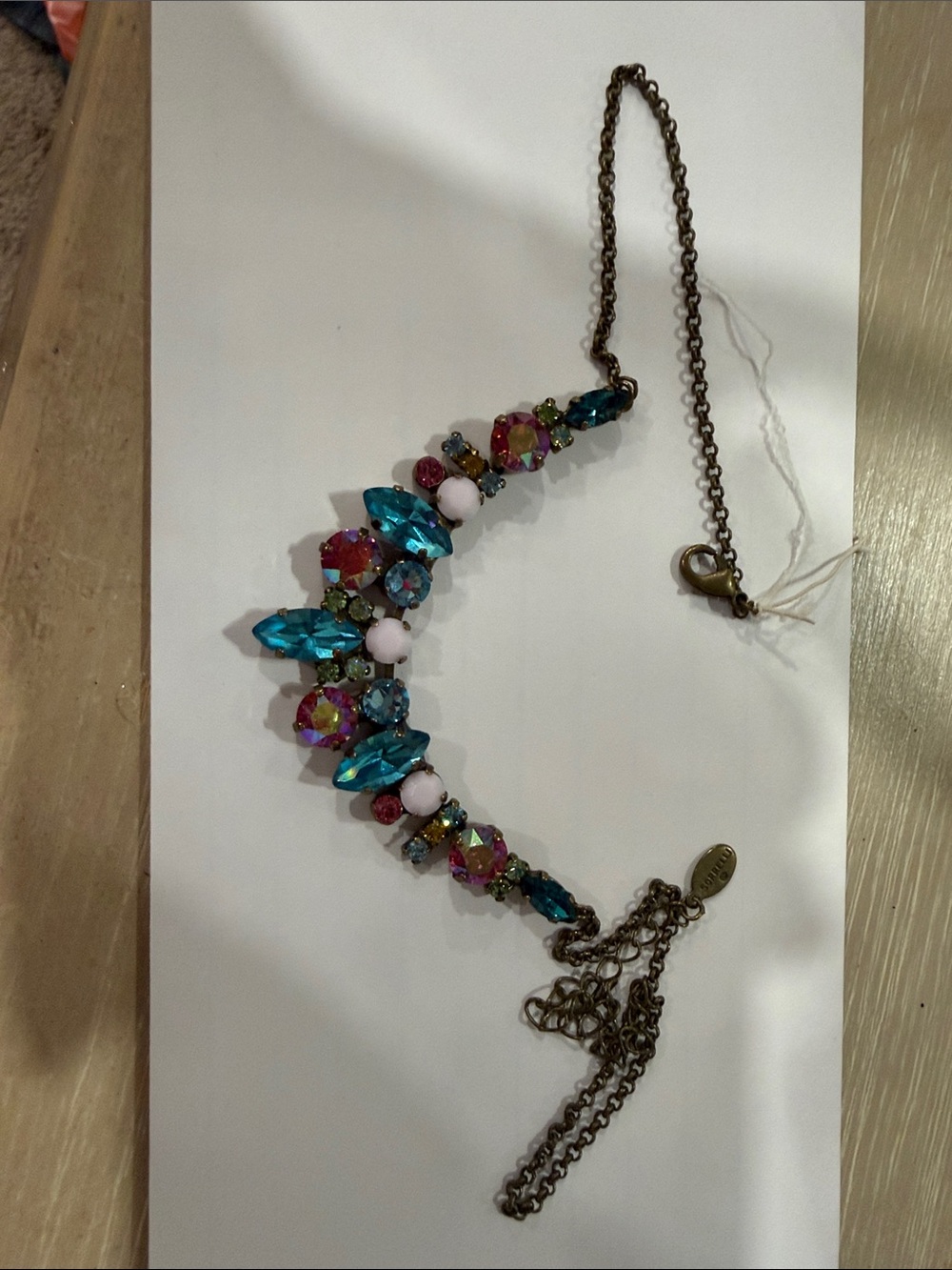 Sorrelli Teal and Pink Multistone Crystal Necklace - Picture 4 of 7